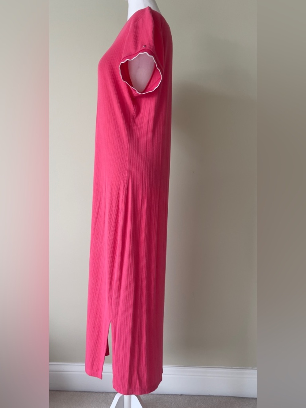 Tommy Hilfiger Women’s Round Neck Short Sleeve Ribbed Hot Pink Midi Dress EUC - Picture 6 of 10